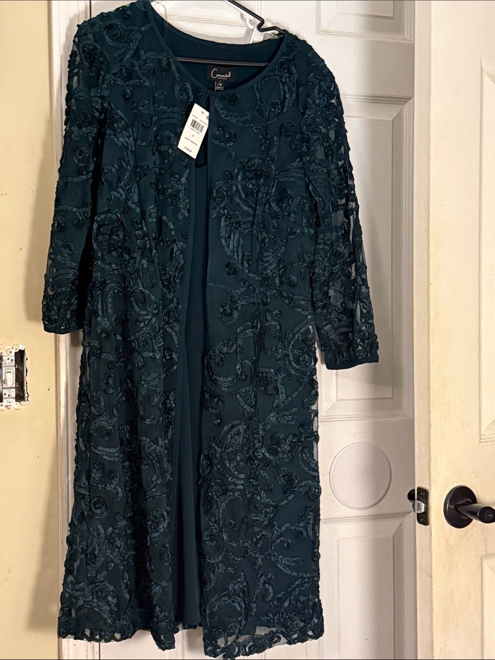 Dark Teal Long Sleeve Evening Coat Dress
